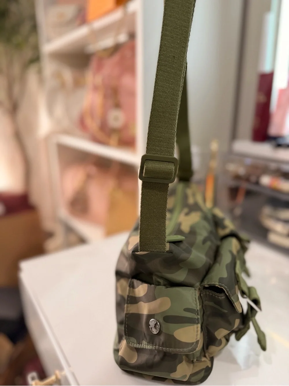 PINK Victoria's Secret Olive Camo Messenger Bag